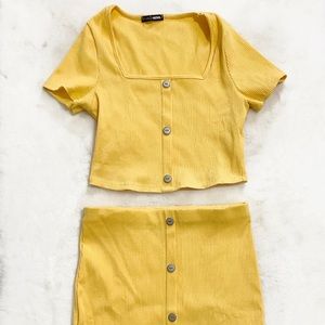 Yellow Crop top Skirt set
